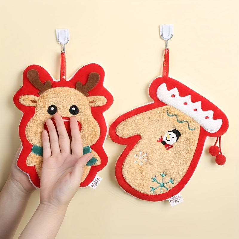 Christmas Pattern Hanging Towel Coral Fleece Quick-drying Soft Towel