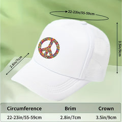 Flowers Peace Sign Trucker Hat Mesh Baseball Cap Adjustable Lightweight Dad Hats