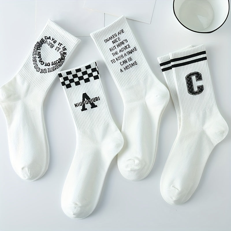 8 Pairs Letter Print Socks Women's Mid Tube Stockings