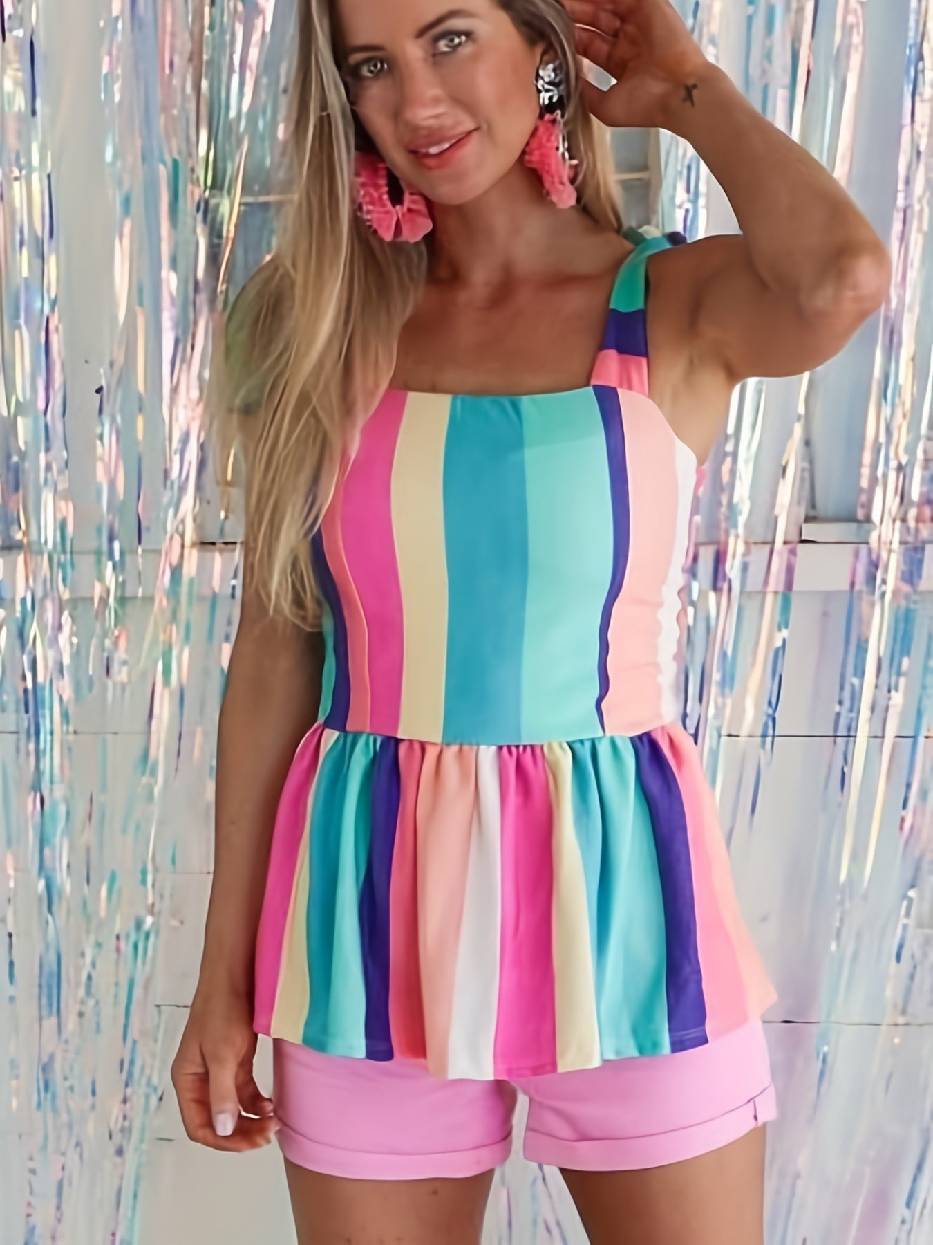 Striped Peplum Tank Top Casual Summer & Spring Women's Clothing