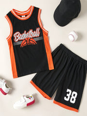 Boys Basketball Print Vest Top & Shorts Set