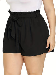 Sporty Shorts Women's Plus High Waist Stretchy Belted Paperbag