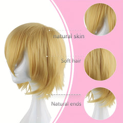 Men's 12 Inch Short Golden Anime Wig Cosplay Dress Up Chemical Fiber Wig