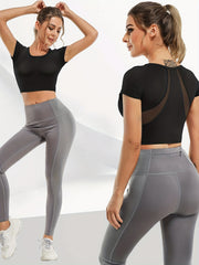 Women's Mesh Back Yoga Crop Top Built-In Bra