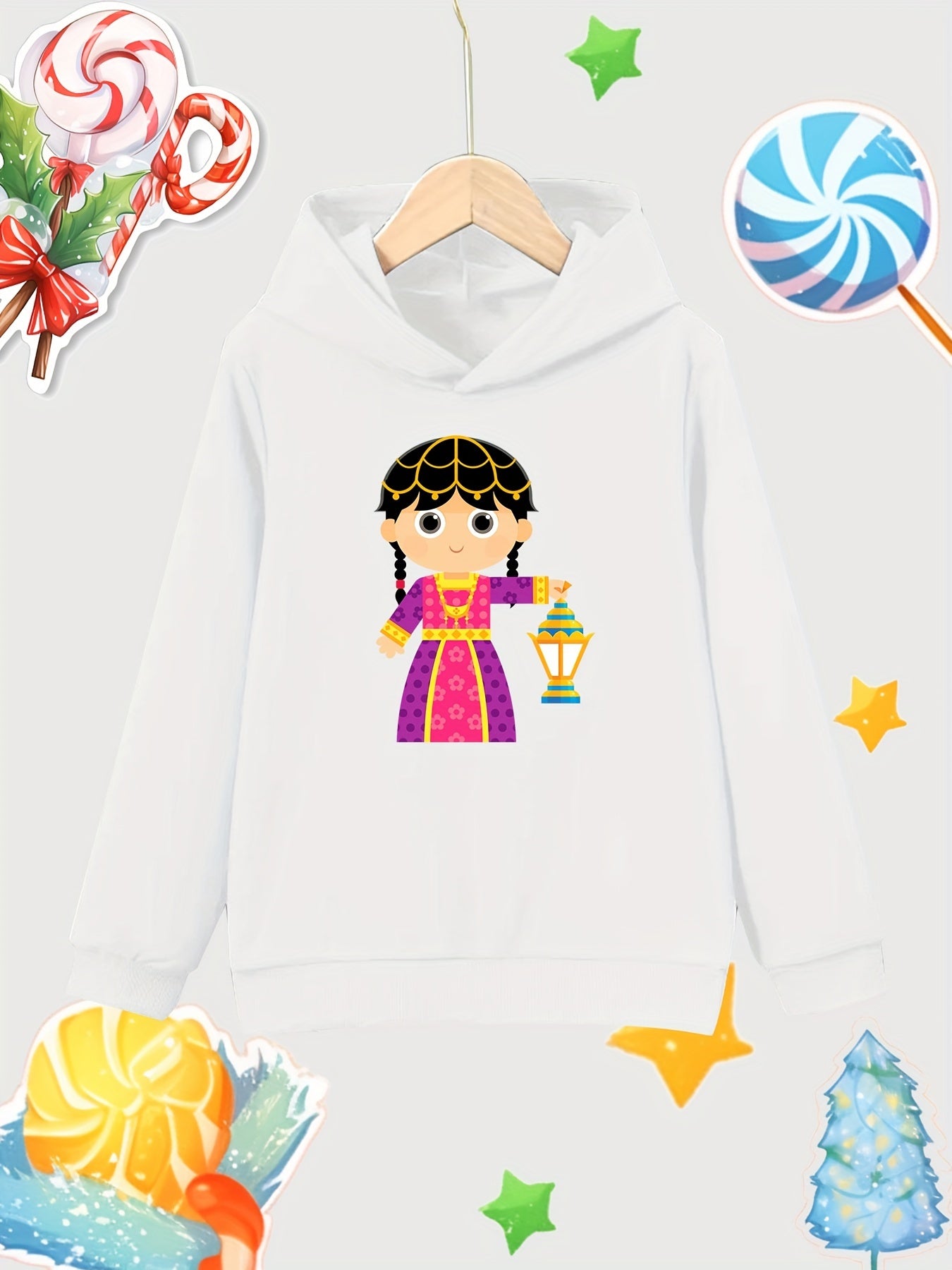Girl Lantern Print Cotton Hooded Sweatshirt