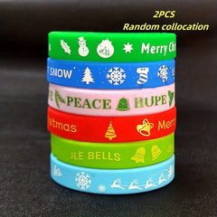 2 Pcs Christmas Silicone Bracelet Elastic Wristband Women Girls Xmas