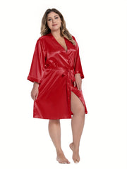 Women's Plus Satin Butterfly Print Half Sleeve Robe