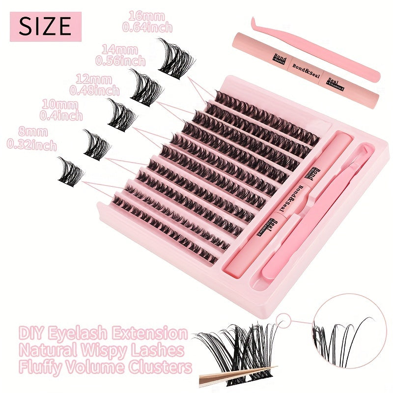 DIY Eyelash Extensions Kit Clusters Lashes with Tweezers & Adhesive