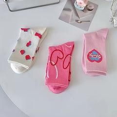 3 Pairs Heart & Leopard Print Socks Mid Tube Women's Stockings
