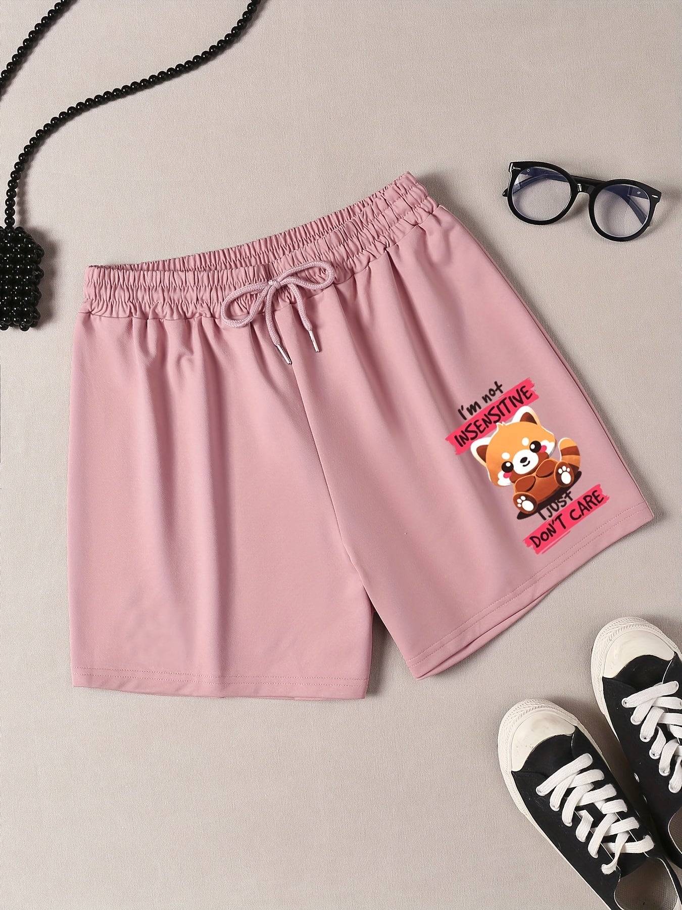 Women's Plus Raccoon & Slogan Print Pajama Shorts