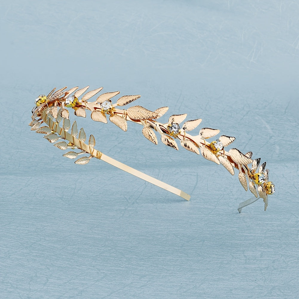 Golden Leaf Rhinestone Hairband Headband Princess Tiara