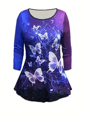 Ombre & Butterfly Print Long Sleeve Top & Leggings Set