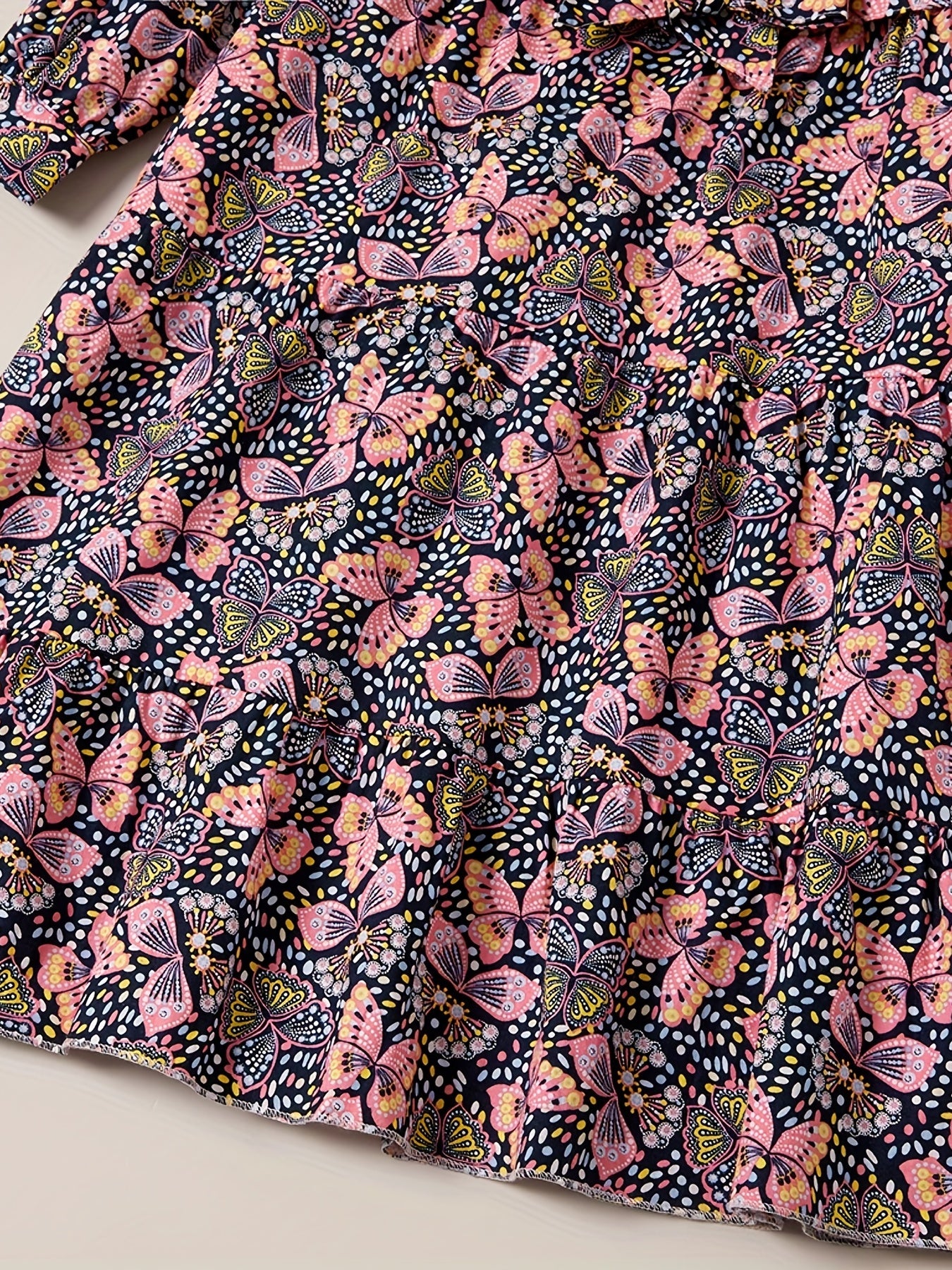 Girl's Butterfly Allover Graphic Long Sleeve Dress For Party