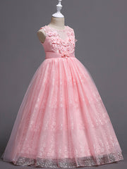 Christmas Toddler Girls Flower Plant Embroidery Lace Party Dress