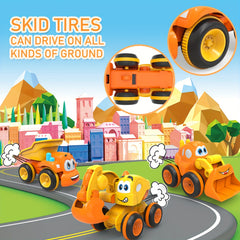 Cartoon Construction Vehicles Toy Set For Toddlers 3 Different Styles Of Orange