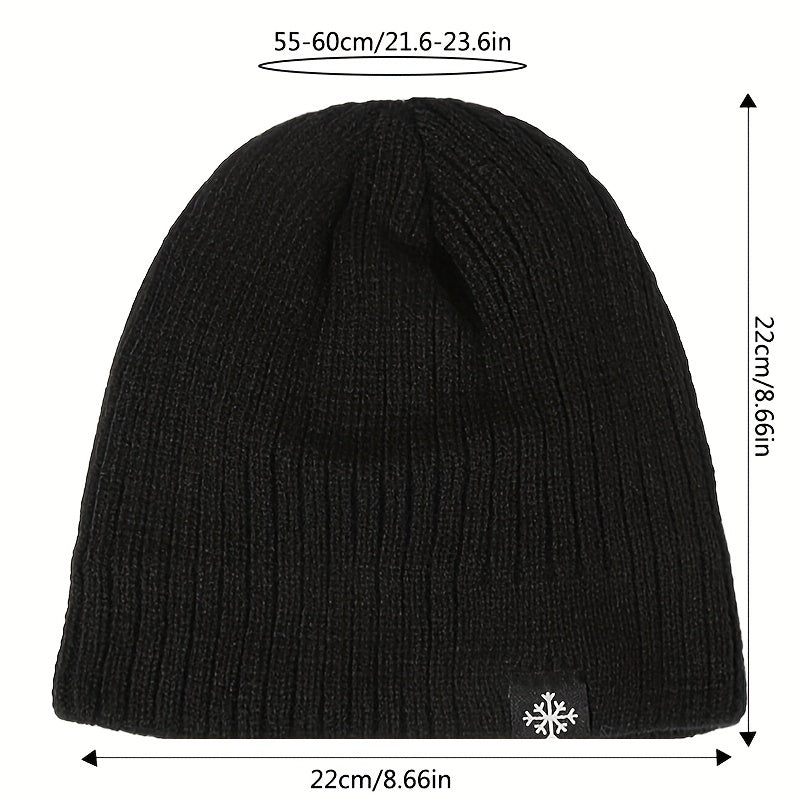 Snowflake Label Patch Knitted Beanie Unisex Warm Knit Hat