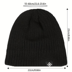 Snowflake Label Patch Knitted Beanie Unisex Warm Knit Hat