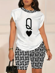 Casual Poker Q Print Two Piece Set