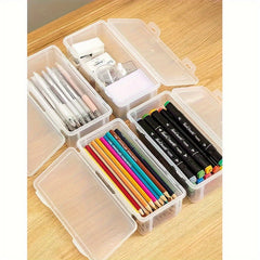 2pcs Transparent Storage Box with Snap Closure Pen Case