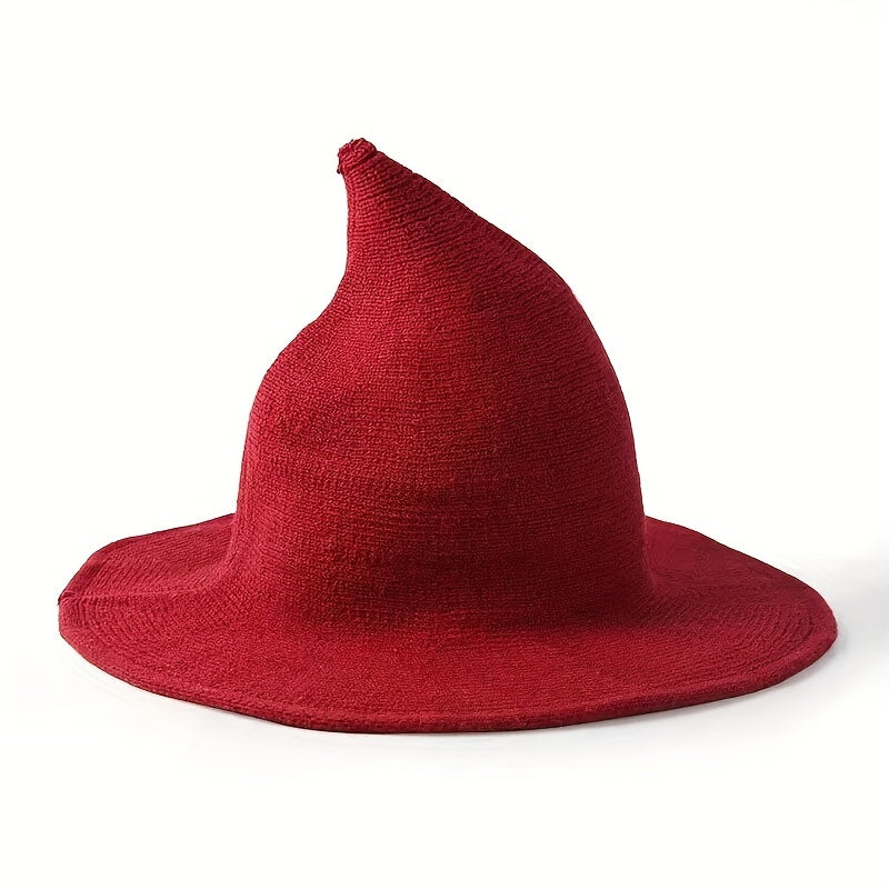 Adult Winter Witch Hat Fisherman Pointed Top Knitted Halloween Wizard Hat