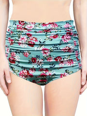 Coconut Tree Print Ruched High Waist Bikini Bottoms