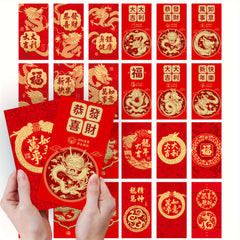 6pcs Red Envelopes 3D Embossing Year Packet Red Golden Lucky Money Pockets