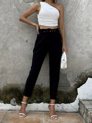 Solid High Waist Tailored Pants Long Length Work Office Pants Women's Clothing