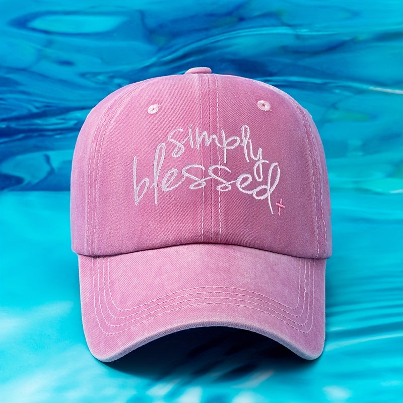 Simply Blessed Embroidery Baseball Cap Washed Distressed Sun Hat Adjustable
