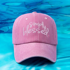 Simply Blessed Embroidery Baseball Cap Washed Distressed Sun Hat Adjustable