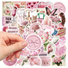50 Pink Cartoon Vinyl Stickers Cats Floral Hearts Quotes Decals