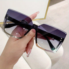 Semi Rimless Sunglasses Gradient Lens Rivet Decor Glasses UV400
