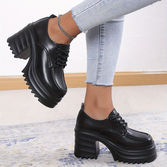 Women's Chunky Heel Loafers Lace Up Platform Shoes