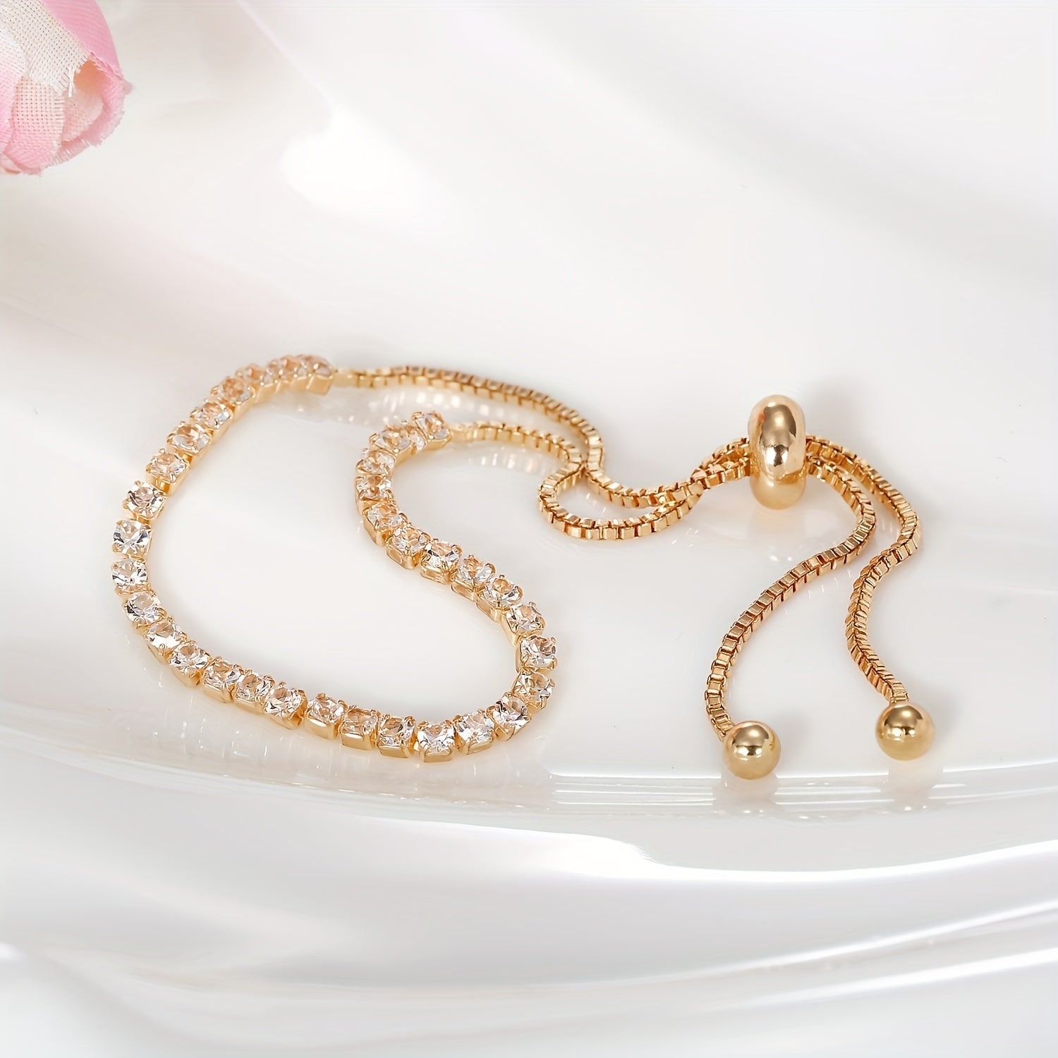 Adjustable Rhinestone Tennis Chain Bracelet Women Hand Jewelry 1 Pc