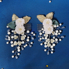 Bridal Hair Comb Faux Pearl Fabric Flower Wedding Headwear