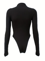 Mesh Mock Neck Slim Bodysuit Long Sleeve Y2K Style
