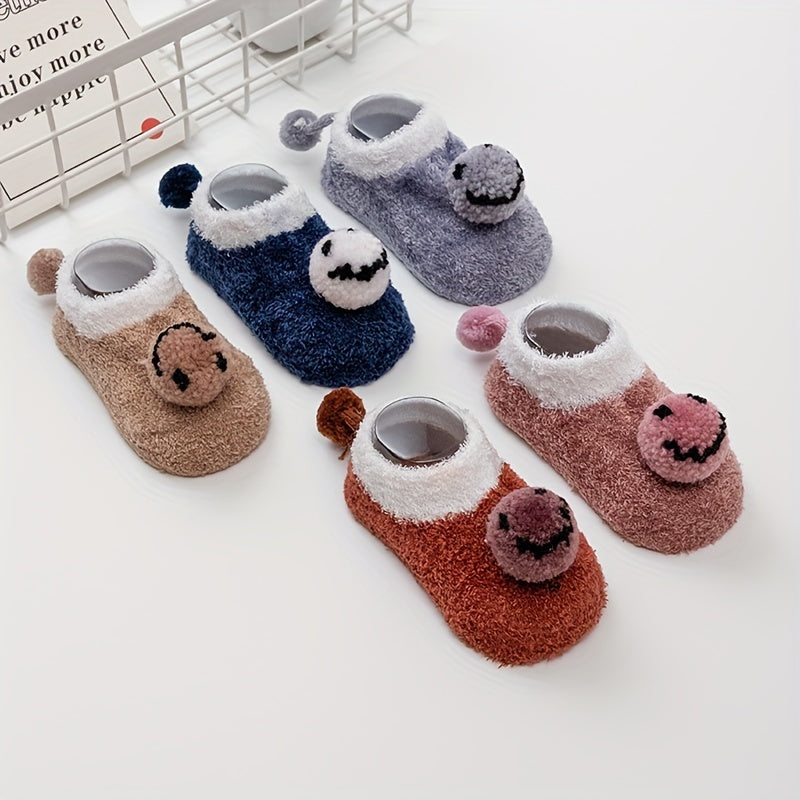 2 Pairs Baby Girls Fleece Warm Socks Cartoon Pattern Anti-Skid Toddlers Socks