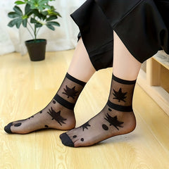 Printed Sheer Ultrathin Mesh Mid Tube Socks Women's Stockings
