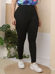 Solid High Rise Leggings Women's Plus Casual High Stretch Skinny Pants