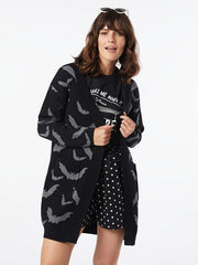 Bat Pattern Knit Cardigan Open Front Sweater Women's Clothing