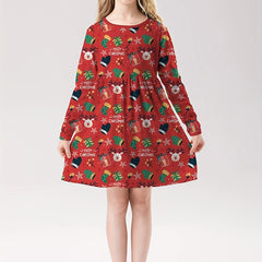 Girls Reindeer Graphic Long Sleeve Dress Spring Fall Christmas Gift