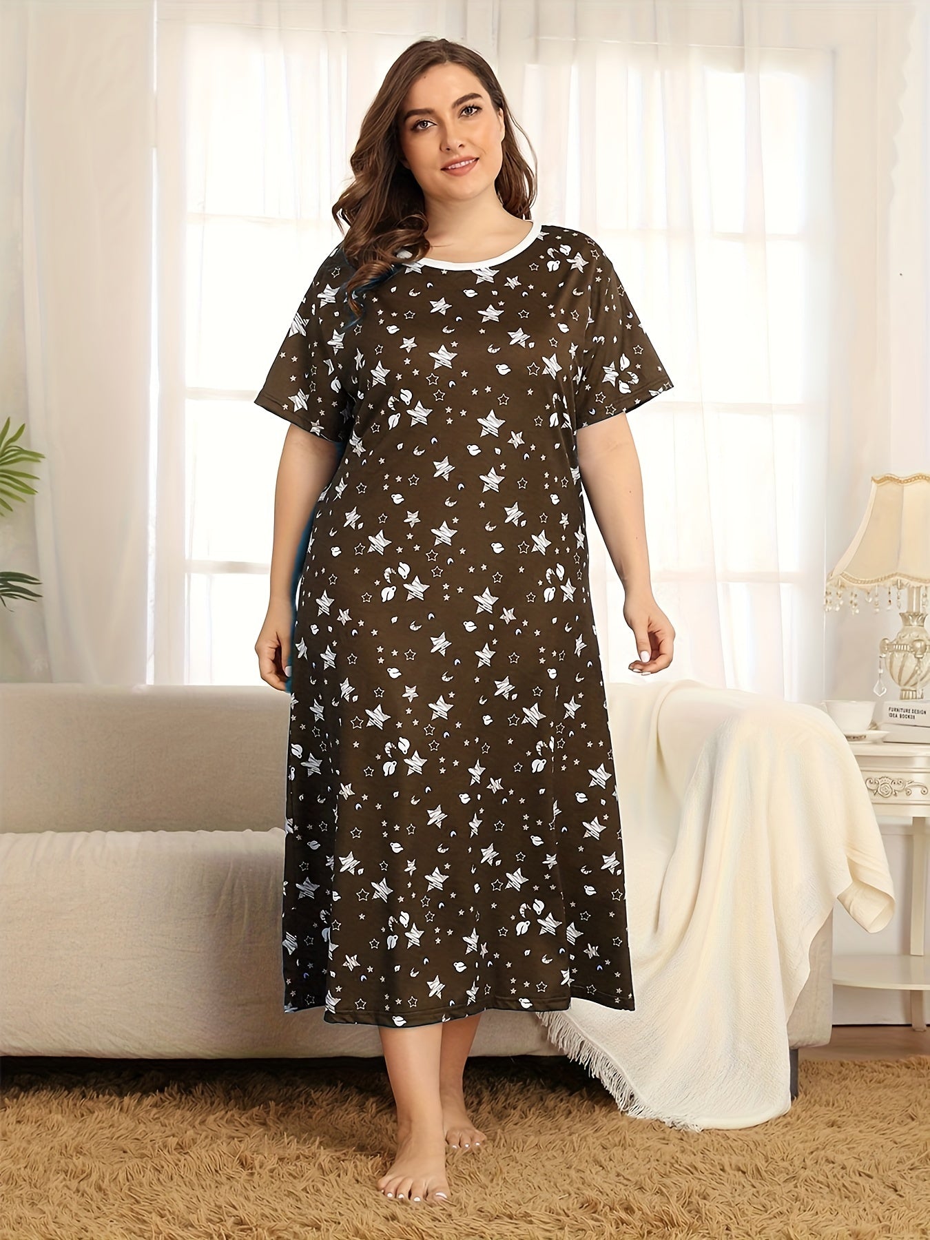 Stars Print Sleep Dress Short Sleeve