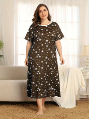 Stars Print Sleep Dress Short Sleeve