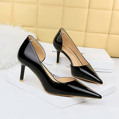 Minimalist Pointed Toe High Heels Patent Leather Stiletto Pumps