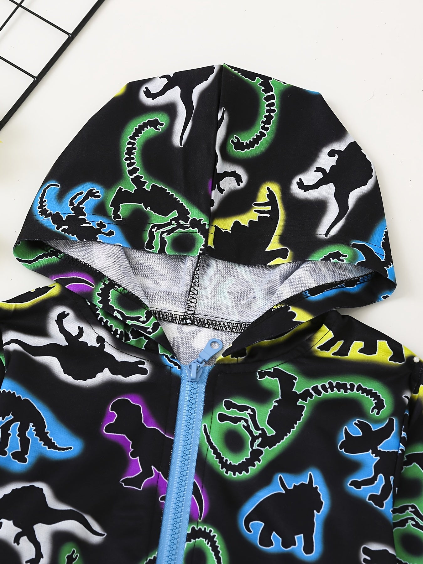 Boys Dinosaur Print Windbreaker Hooded Jacket Long Sleeve Zip Up