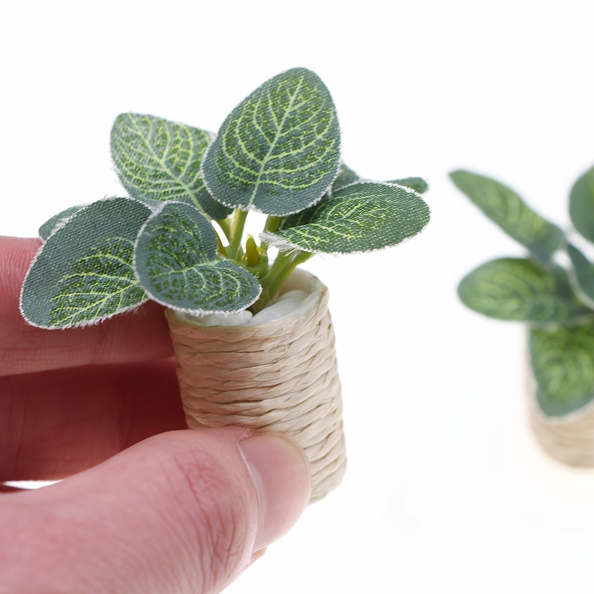 Artificial Eucalyptus Fiddle Leaf Fig Plant Pot for Dollhouse or Terrarium Decor