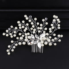Silver Faux Pearl Crystal Wedding Hair Comb Headband for Bride