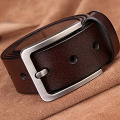 Two Story Cowhide Belt for Men Retro Male Buckle Belt