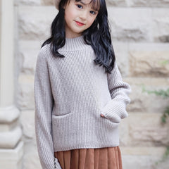 Girls 95 Cotton Ribbed Pullover With Pocket Knitwear