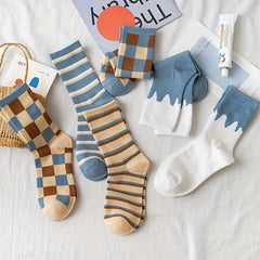 Girls Plaid Crew Socks Breathable for Autumn Winter