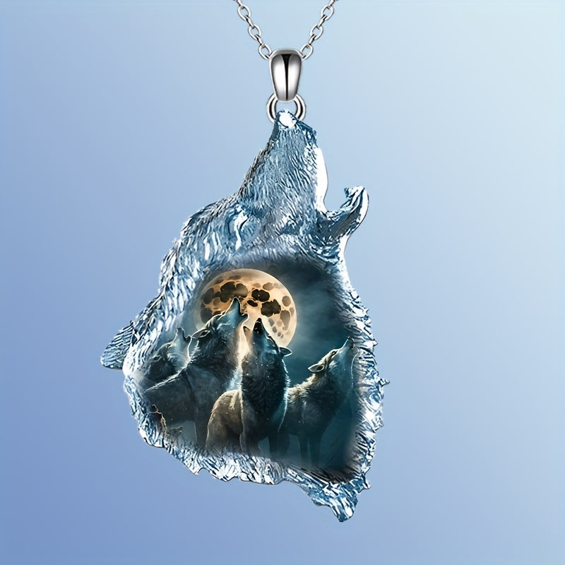 Crystal Pendant Necklace Goth Forest Ghost Wolf Punk Animal